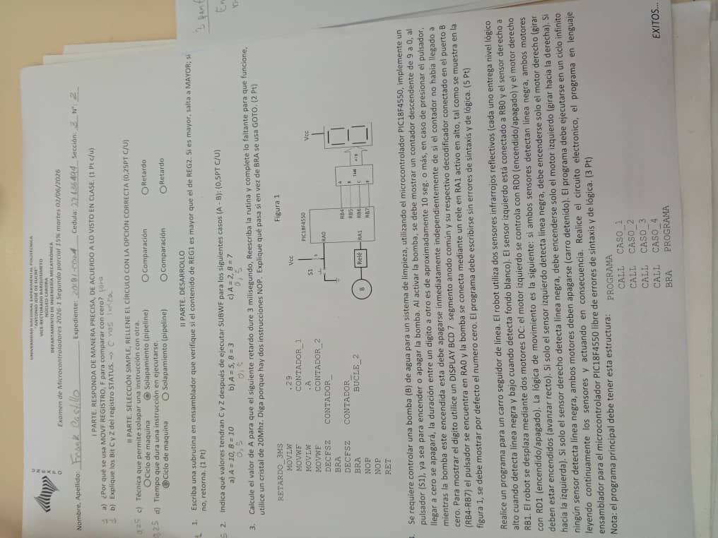 Ejemplo de examen Segundo Parcial Microcontroladores UNEXPO